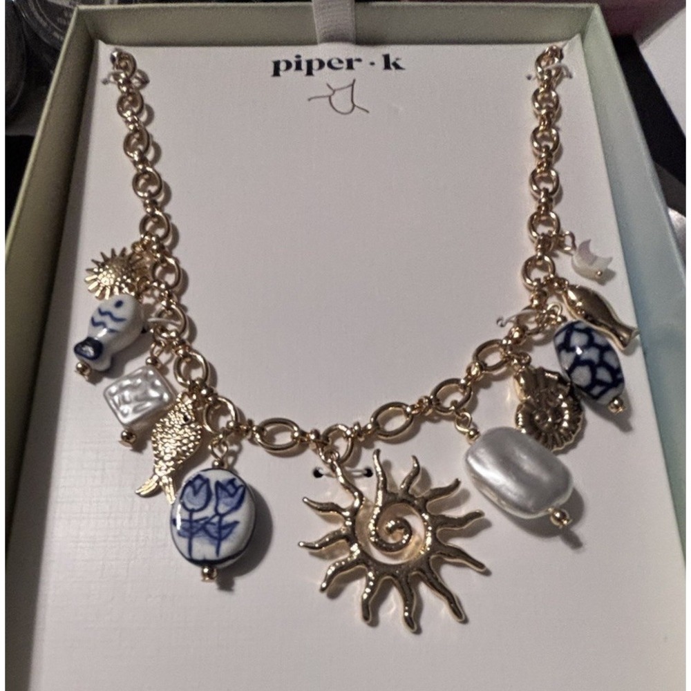 piper k  Summer Sun  Necklace Multi Charm Fish Floral Beads Necklace